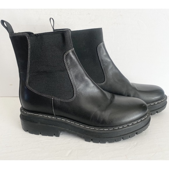 MARC FISHER Patrick Chelsea Leather‎ Platform Lug Ankle Bootie Women 9 Black - Picture 1 of 12